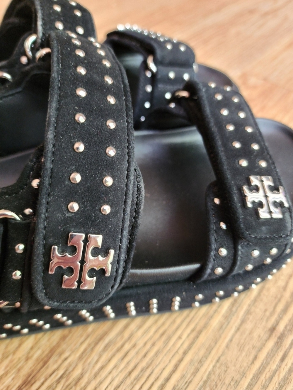 Size 5.5 - 🆕️ TORY BURCH KIRA Black Sport Studded Platform Sandals with Logo - Picture 7 of 12